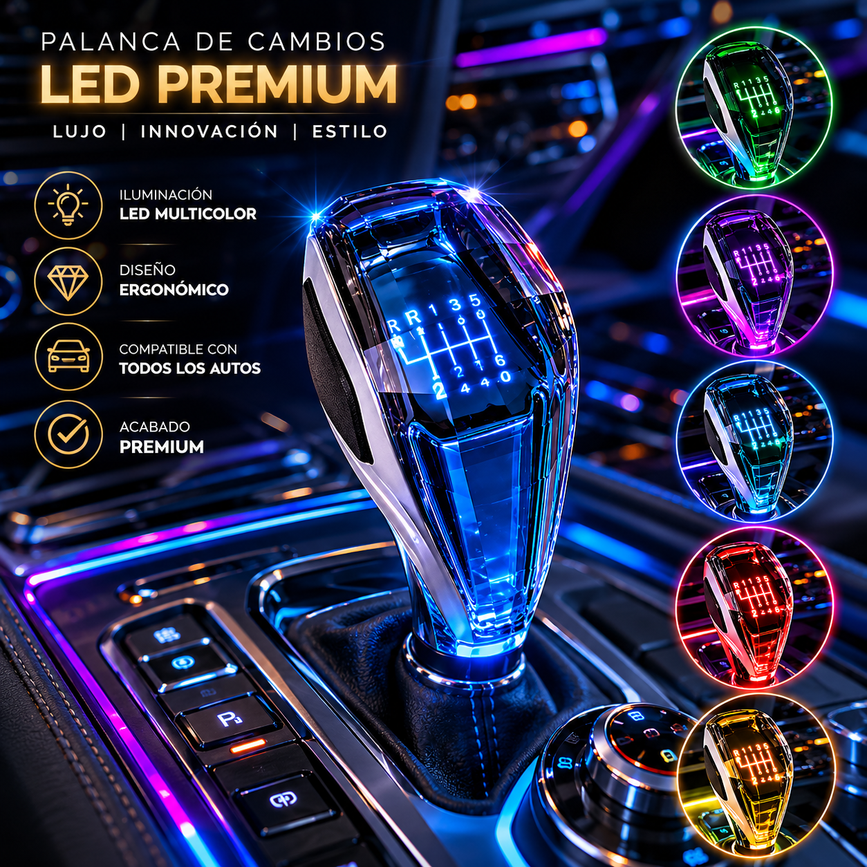 🌟 PALANCA DE CAMBIOS LED PREMIUM 🔴🟠🟡🟢🔵🟣