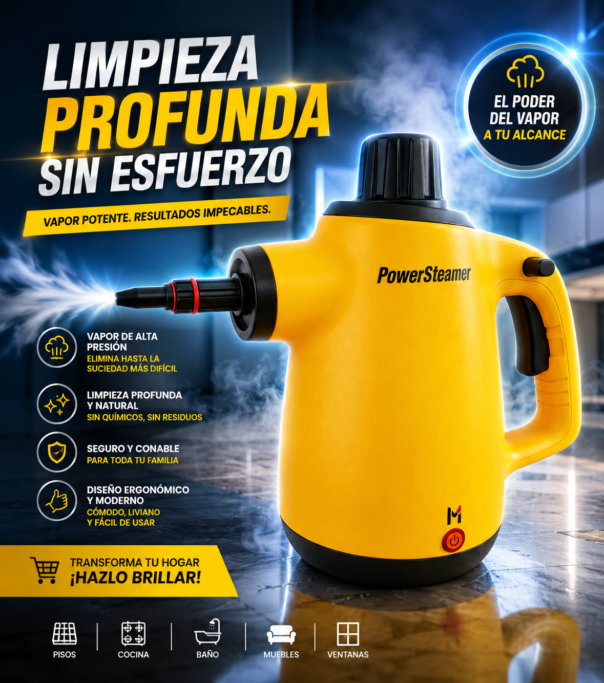 Limpiador a Vapor Multiusos ORIGINAL+9 accesorios GRATIS